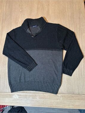 Adolfo Dominguez Mens Colorblock Quarter Zip Mock Neck Sweater Gray Black L/6